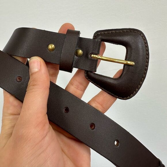 Vintage 90's The Limited Brown Leather Belt Reptile Embossed Accent Size L - Picture 7 of 9